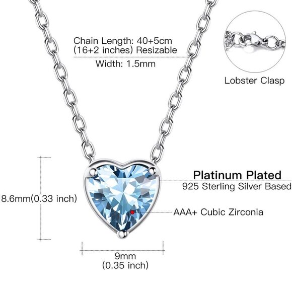 Suplight Dainty 925 Sterling Silver Birthstone Heart Crystal Necklace/Stud Earri - Picture 6 of 7